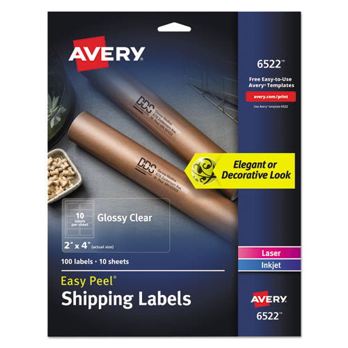 Glossy Clear Easy Peel Mailing Labels W/ Sure Feed Technology, Inkjet/laser Printers, 1 X 2.63, 30/sheet, 10 Sheets/pack