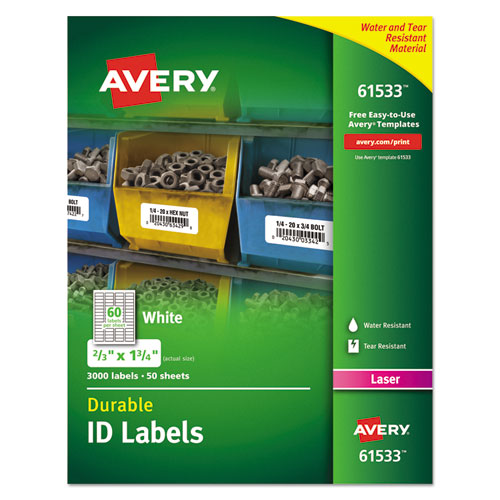 Durable Permanent Id Labels With Trueblock Technology, Laser Printers, 1.25 X 1.75, White, 32/sheet, 50 Sheets/pack