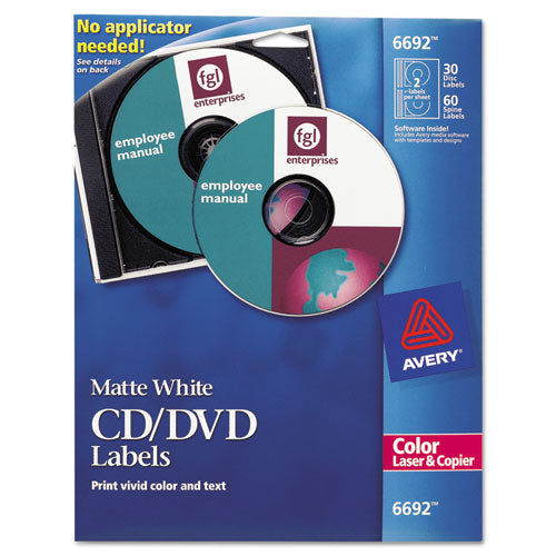 Laser Cd Labels, Matte White, 30/pack