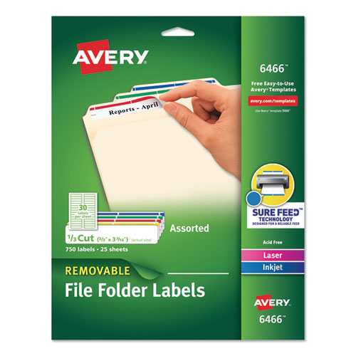 Removable File Folder Labels With Sure Feed Technology, 0.94 X 3.44, White, 18/sheet, 25 Sheets/pack