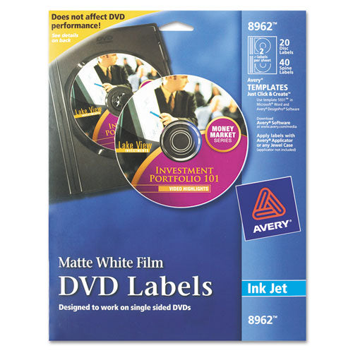 Etiquetas de DVD para inyección de tinta, blanco mate, 20/paquete