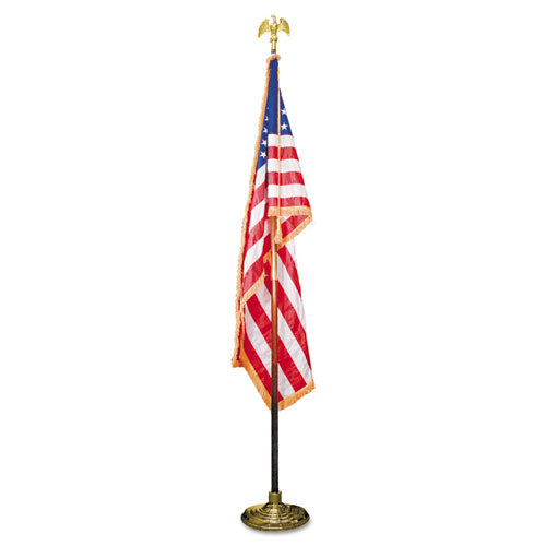 Juego de bandera y bastón de lujo de EE. UU., bandera de 60 x 36 pulgadas, bastón de roble de 8 pies, flecos dorados de 2 pulgadas, águila dorada de 7 pulgadas, nailon pesado