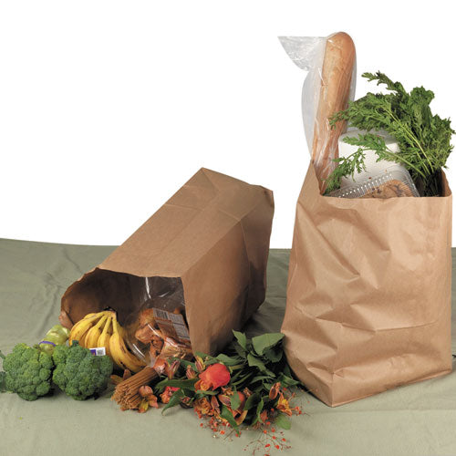 Grocery Paper Bags, Attached Handle, 30 Lb Capacity, 1/6 Bbl, 12 X 7 X 17, Kraft, 300 Bags