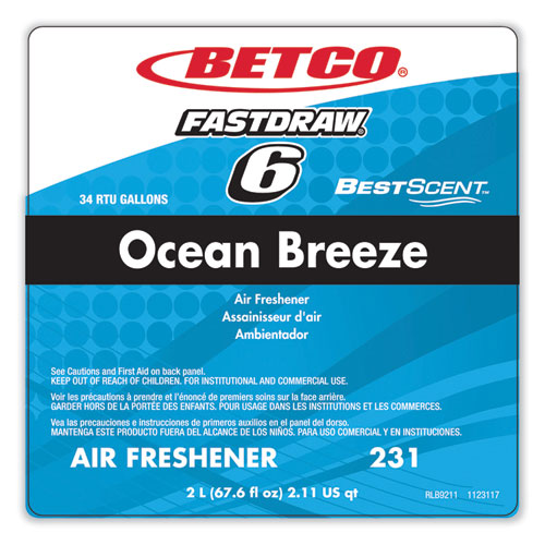 Bestscent Ocean Breeze Deodorizer, Ocean Breeze Scent, 67.6 Oz Fastdraw Bottle, 4/carton