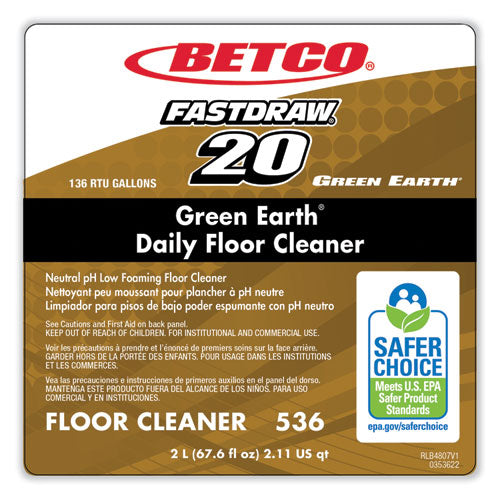 Green Earth Daily Floor Cleaner, 2 L Bottle, Unscented, 4/carton