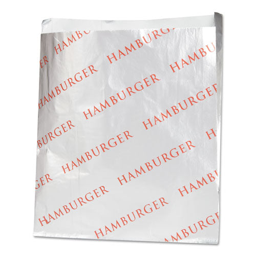 Bolsas de aluminio para porciones individuales, 6" x 6.5", plateadas, diseño de hamburguesa, 1,000/cartón