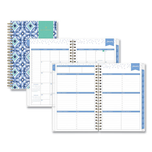 Day Designer Tile Weekly/monthly Planner, Tile Artwork, 8 X 5, Blue/white Cover, 12-month (jan To Dec): 2024
