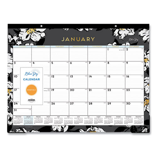 Baccara Dark Desk Pad, Baccara Dark Floral Artwork, 22 X 17, White/black Sheets, Black Binding, 12-month (jan To Dec): 2024