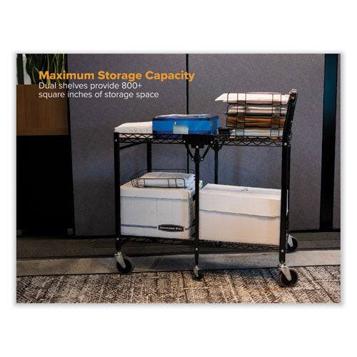 Stowaway Folding Carts, Metal, 2 Shelves, 250 Lb Capacity, 35" X 37.25" X 22", Black
