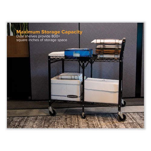 Stowaway Folding Carts, Metal, 2 Shelves, 250 Lb Capacity, 29.63" X 37.25" X 18", Black