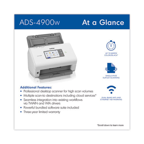 Escáner de escritorio profesional Ads-4900w, resolución óptica de 600 ppp, alimentador automático de documentos de 100 hojas