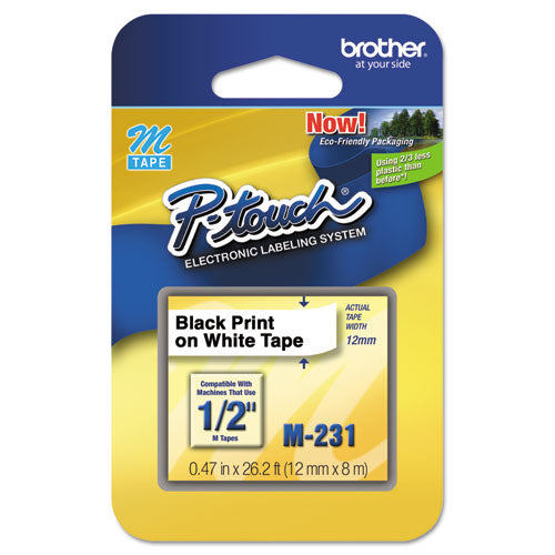Cartuchos de cinta de la serie M para etiquetadoras P-touch, 0,47" x 26,2 pies, negro sobre blanco, 2/paquete
