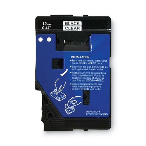 Cartuchos de cinta Tc para etiquetadoras P-touch, 0,47" x 25,2 pies, negro sobre transparente, 2/paquete
