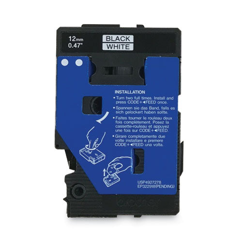 Cartuchos de cinta Tc para etiquetadoras P-touch, 0,5" x 25,2 pies, negro sobre blanco, 2/paquete