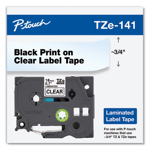 Cinta de etiquetado laminada adhesiva estándar Tze, 0.7" x 26.2 pies, negra sobre transparente