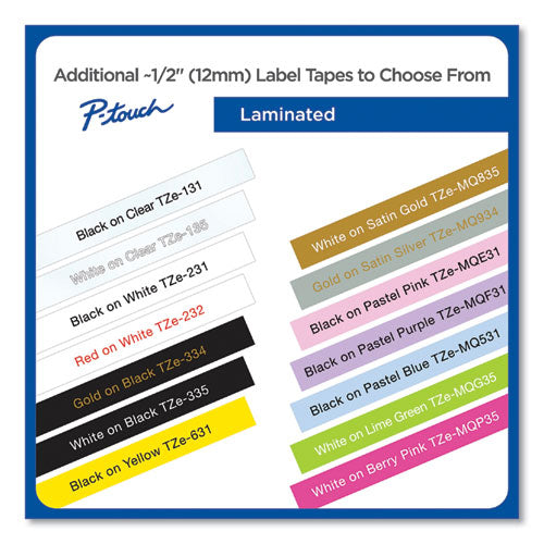 Tze Standard Adhesive Laminated Labeling Tape, 0.47" X 26.2 Ft, Black On White