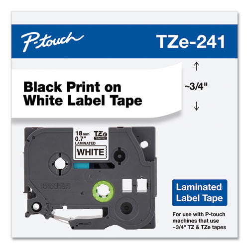 Cinta de etiquetado laminada adhesiva estándar Tze, 0.7" x 26.2 pies, negro sobre blanco