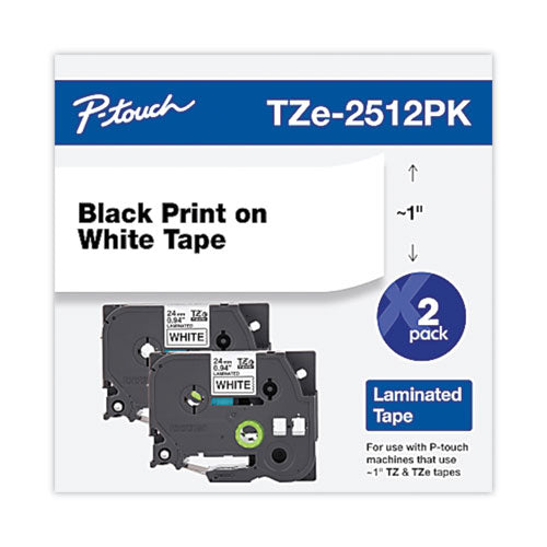 Cinta de etiquetado laminada adhesiva estándar Tze, 0.94" x 26.2 pies, negro sobre blanco, 2/paquete