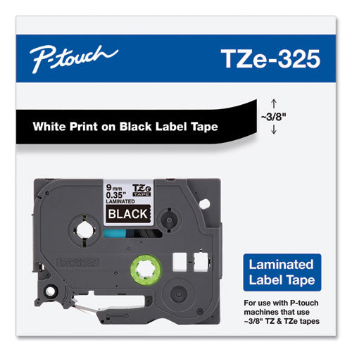 Cinta de etiquetado laminada adhesiva estándar Tze, 0,35" x 26,2 pies, blanco sobre negro
