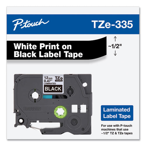 Tze Standard Adhesive Laminated Labeling Tape, 0.47" X 26.2 Ft, White On Black