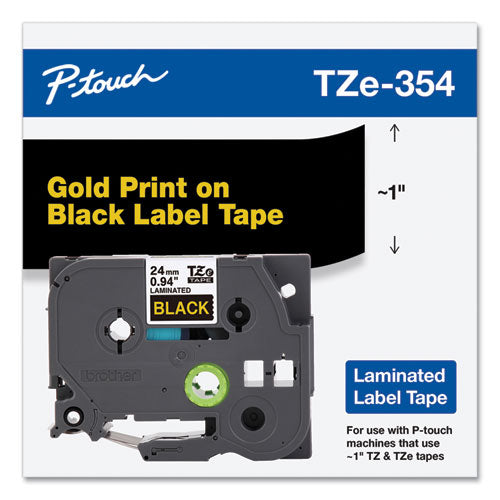 Cinta de etiquetado laminada adhesiva estándar Tze, 0.94" x 26.2 pies, dorado sobre negro