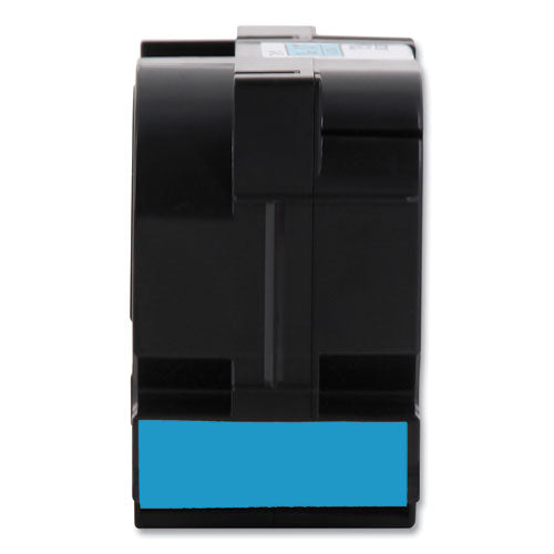 Cinta de etiquetado laminada adhesiva estándar Tze, 1.4" x 26.2 pies, negro sobre azul
