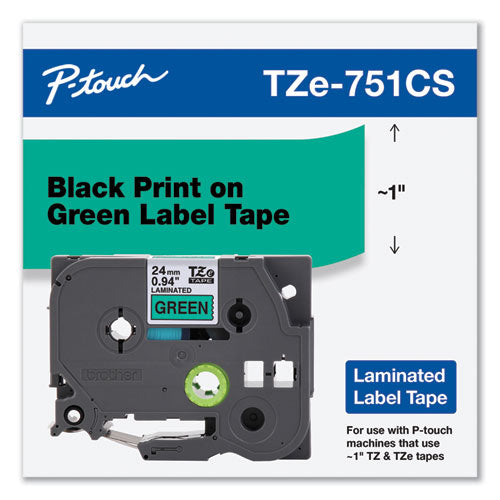 Cintas de etiquetas removibles laminadas Tze, 0.94" x 26.2 pies, negro sobre verde