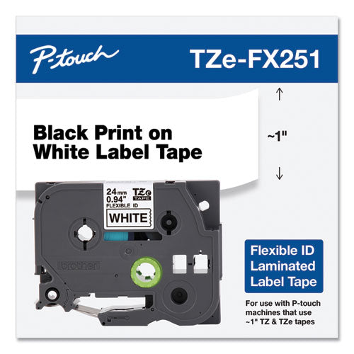 Cartucho de cinta flexible Tze para etiquetadoras P-touch, 0,94" x 26,2 pies, negro sobre blanco