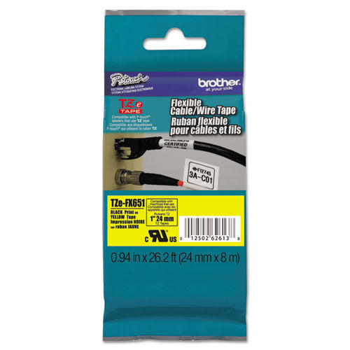 Cartucho de cinta flexible Tze para etiquetadoras P-touch, 0,94" x 26,2 pies, negro sobre amarillo