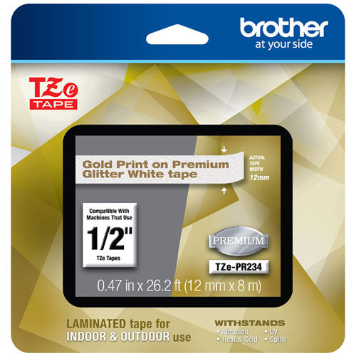 Tze Premium Laminated Tape, 0.47" X 26.2 Ft, White On Silver