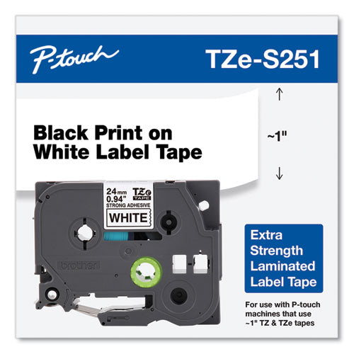 Cinta de etiquetado laminada adhesiva extra fuerte Tze, 0.94" x 26.2 pies, negro sobre blanco