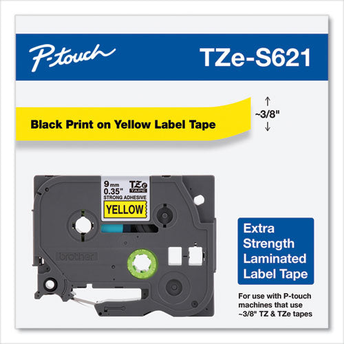 Cinta de etiquetado laminada adhesiva extra fuerte Tze, 0.35" x 26.2 pies, negro sobre amarillo