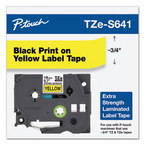 Cinta de etiquetado laminada adhesiva extra fuerte Tze, 0.7" x 26.2 pies, negro sobre amarillo