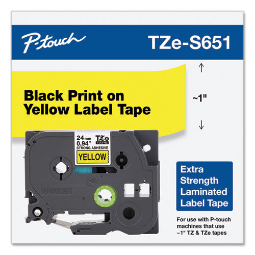 Cinta de etiquetado laminada adhesiva extra fuerte Tze, 0.94" x 26.2 pies, negro sobre amarillo