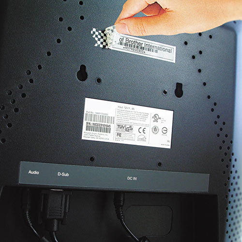 Cartucho de cinta de seguridad Tz para etiquetadoras P-touch, 0,7" x 26,2 pies, negro sobre blanco