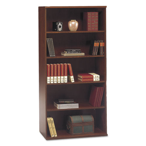 Librería de la colección Serie C, cinco estantes, 35,63 ancho x 15,38 profundidad x 72,78 alto, cerezo Hansen