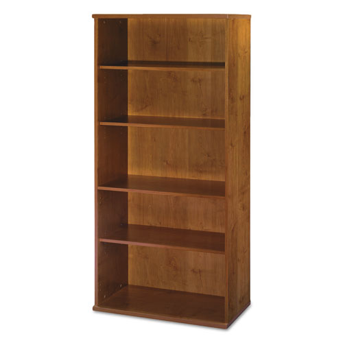 Librería de la colección Serie C, cinco estantes, 35,63 ancho x 15,38 profundidad x 72,78 alto, cerezo natural