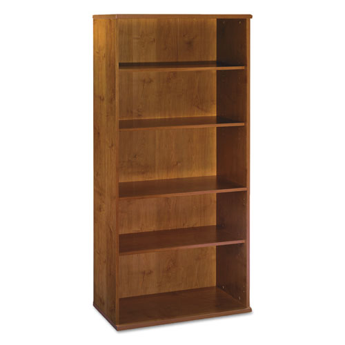Librería de la colección Serie C, cinco estantes, 35,63 ancho x 15,38 profundidad x 72,78 alto, cerezo natural