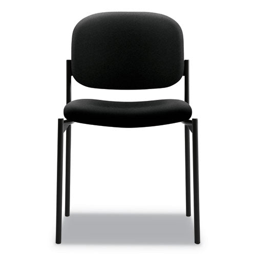 Vl606 Silla apilable para invitados sin brazos, tapicería de tela, 21.25" x 21" x 32.75", asiento negro, respaldo negro, base negra