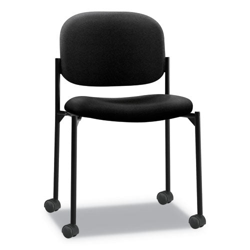 Vl606 Silla apilable para invitados sin brazos, tapicería de tela, 21.25" x 21" x 32.75", asiento negro, respaldo negro, base negra