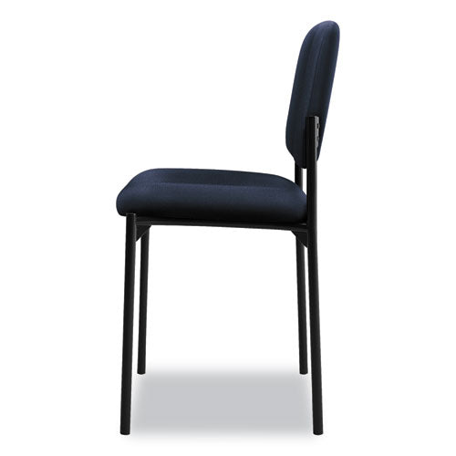 Vl606 Silla apilable para invitados sin brazos, tapicería de tela, 21.25" x 21" x 32.75", asiento azul marino, respaldo azul marino, base negra