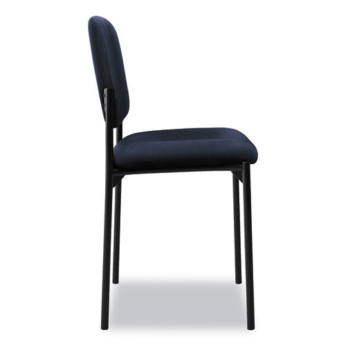 Vl606 Silla apilable para invitados sin brazos, tapicería de tela, 21.25" x 21" x 32.75", asiento azul marino, respaldo azul marino, base negra