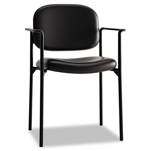 Vl616 Silla apilable para invitados con brazos, tapicería de tela, 23.25" x 21" x 32.75", asiento negro, respaldo negro, base negra