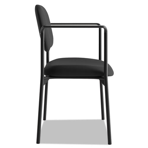 Vl616 Silla apilable para invitados con brazos, tapicería de tela, 23.25" x 21" x 32.75", asiento negro, respaldo negro, base negra