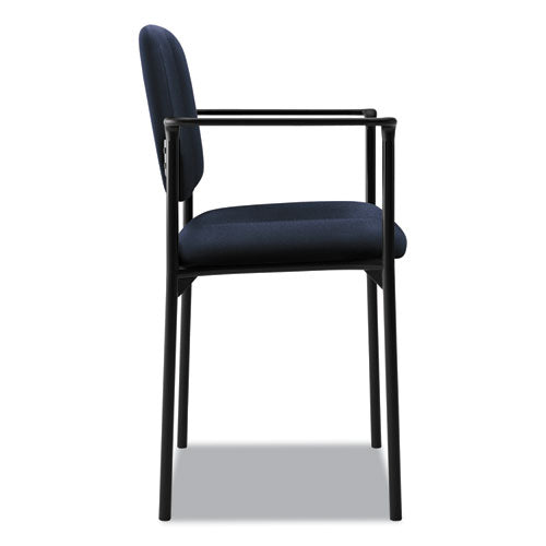 Vl616 Silla apilable para invitados con brazos, tapicería de tela, 23.25" x 21" x 32.75", asiento azul marino, respaldo azul marino, base negra