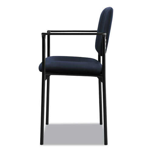 Vl616 Silla apilable para invitados con brazos, tapicería de tela, 23.25" x 21" x 32.75", asiento azul marino, respaldo azul marino, base negra