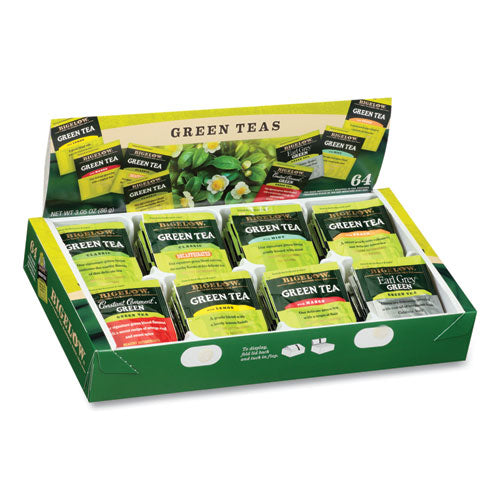 Surtido de té verde, envuelto individualmente, ocho sabores, 64 bolsitas de té/caja