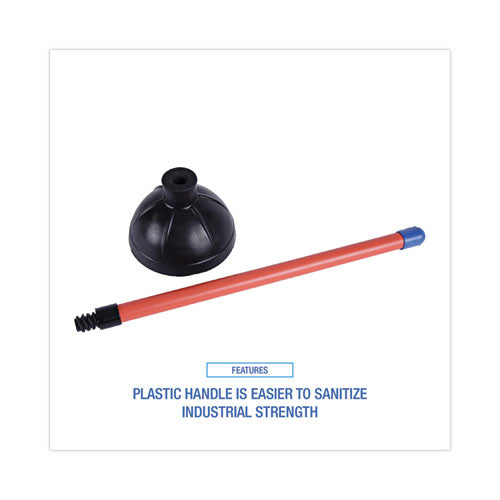 Toilet Plunger, 18" Plastic Handle, 5.63" Dia, Red/black, 6/carton