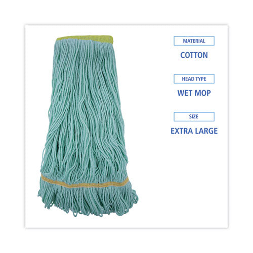 Ecomop Looped-end Mop Head, Recycled Fibers, Extra Large Size, Green, 12/ct