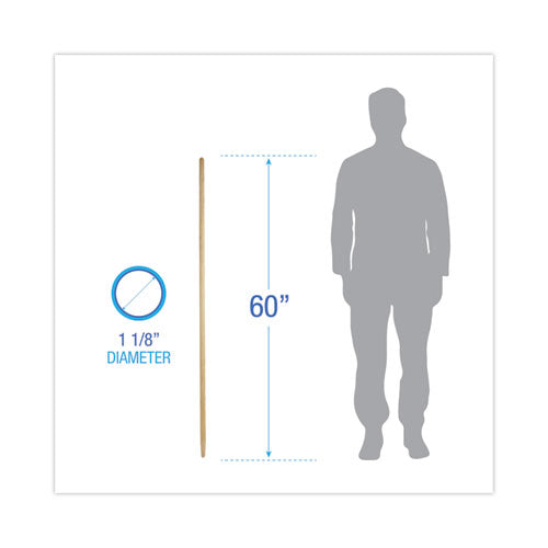 Mango de escoba con extremo cónico, pino lacado, 1.13" de diámetro x 60", natural